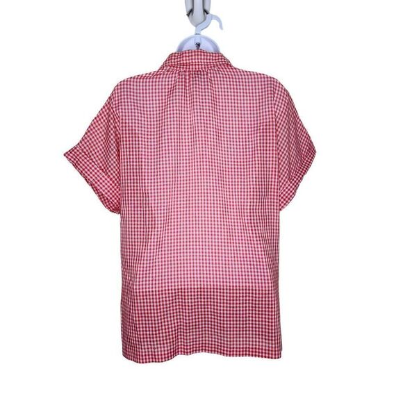 Vintage 60s Gingham Check Blouse Top Womens Size L Red White Country Western Pin - Picture 2 of 3